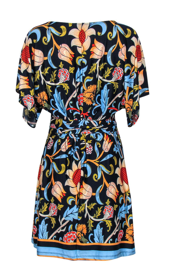 Current Boutique-BCBG Max Azria - Navy Floral Printed Tie Waist Peplum Sheath Dress Sz XS