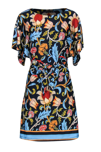 Current Boutique-BCBG Max Azria - Navy Floral Printed Tie Waist Peplum Sheath Dress Sz XS