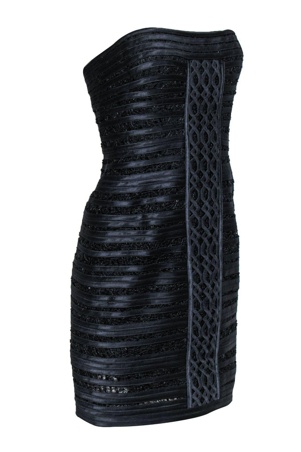 Current Boutique-BCBG Max Azria - Navy "Moore" Strapless Bodycon Satin & Lace Dress Sz 8