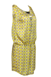 Current Boutique-BCBG Max Azria - Neon Yellow, Grey & White Print Drop Waist Dress Sz M