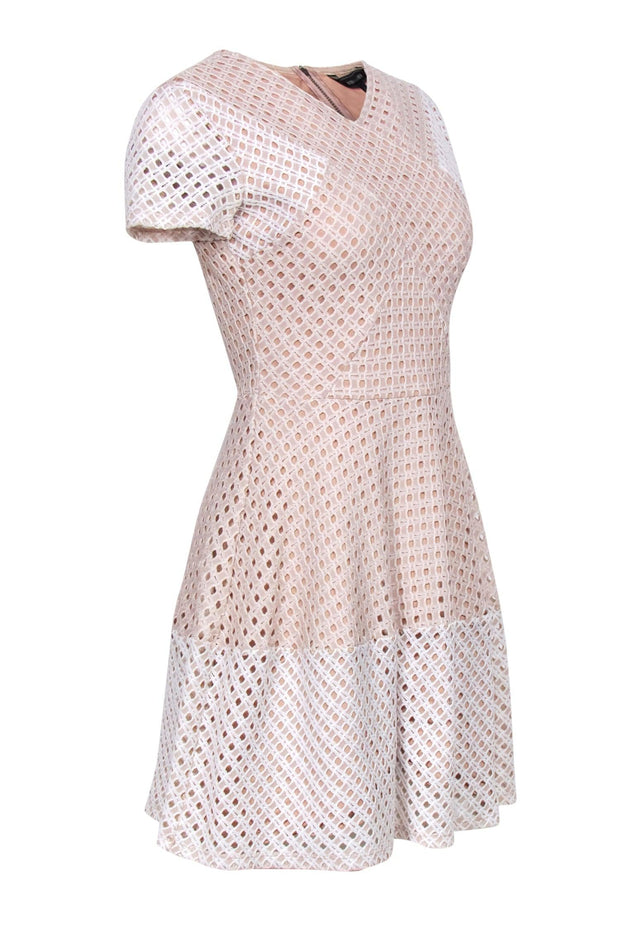 Current Boutique-BCBG Max Azria - Nude & White Open Mesh Fit & Flare Dress Sz S