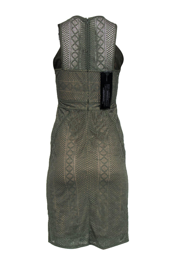 Current Boutique-BCBG Max Azria - Olive Green Geometric Net Overlay Dress Sz S