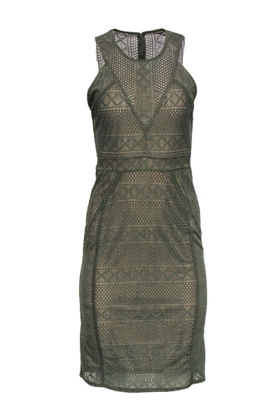 Current Boutique-BCBG Max Azria - Olive Green Geometric Net Overlay Dress Sz S