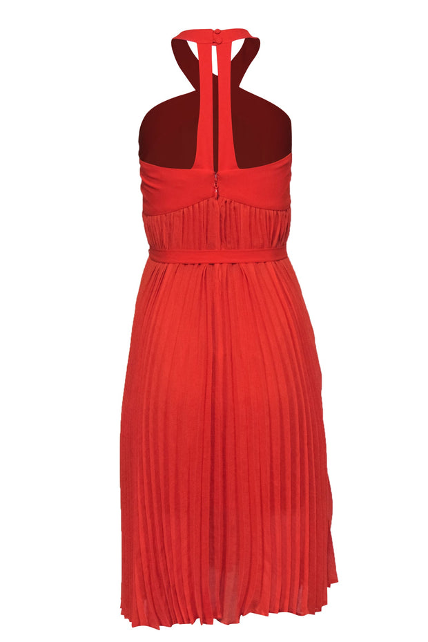 Current Boutique-BCBG Max Azria - Orange Pleated Sleeveless Belted Racerback Midi Dress Sz 0