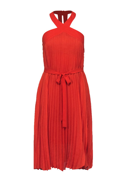 Current Boutique-BCBG Max Azria - Orange Pleated Sleeveless Belted Racerback Midi Dress Sz 0