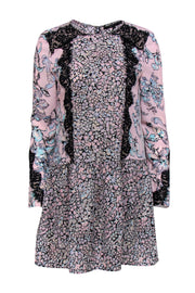 Current Boutique-BCBG Max Azria - Pink, Blue & Black Floral Print Drop Waist "Bryanne" Dress Sz XS