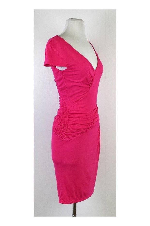 Current Boutique-BCBG Max Azria - Pink Gathered Short Sleeve Dress Sz S