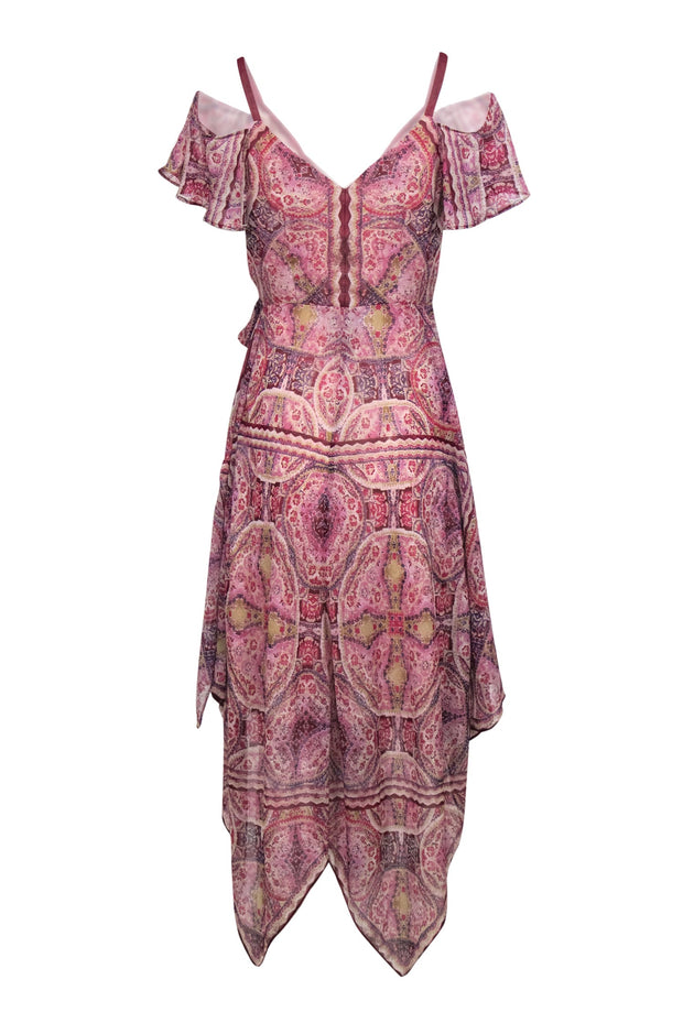 Current Boutique-BCBG Max Azria - Purple Boho Printed Wrap Dress w/ Ruffles Sz S