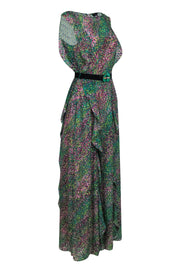 Current Boutique-BCBG Max Azria - Purple & Green Spotted Ruffle Gown Sz XS