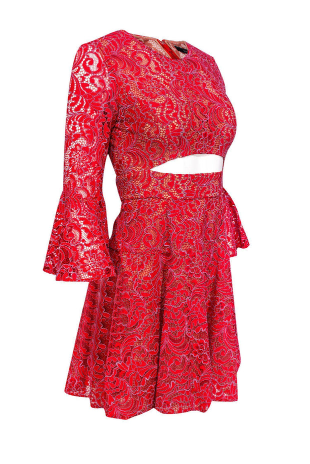 Current Boutique-BCBG Max Azria - Red Bell-Sleeve Lace Dress w/ Cutout Sz 0