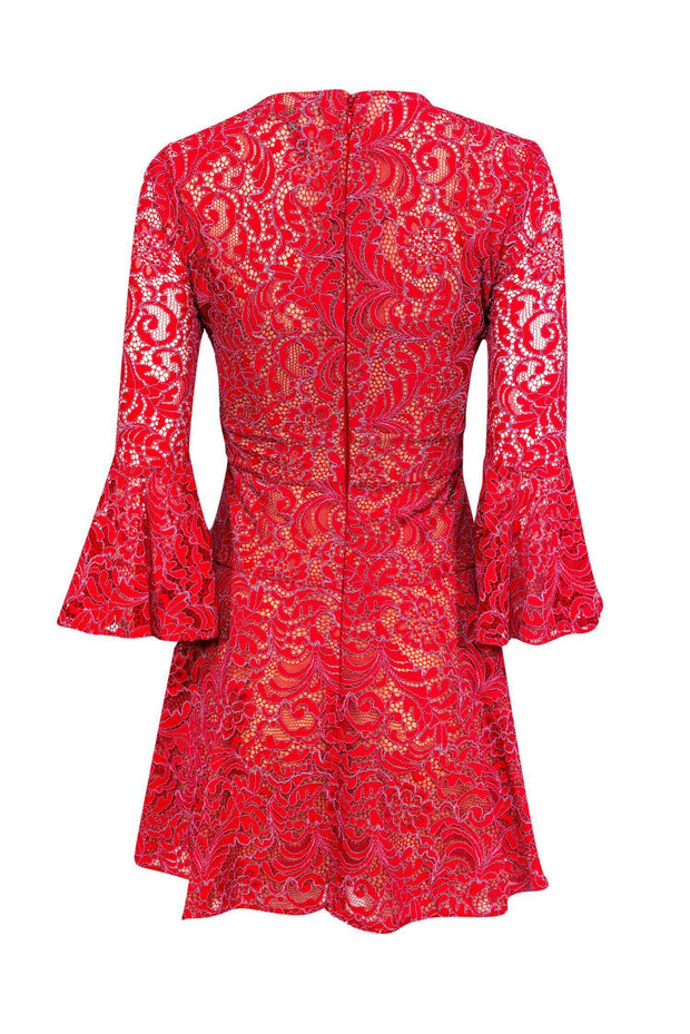 Current Boutique-BCBG Max Azria - Red Bell-Sleeve Lace Dress w/ Cutout Sz 0