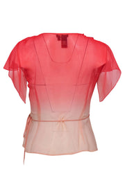 Current Boutique-BCBG Max Azria - Red Ombre Sheer Silk Blouse w/ Flutter Sleeves Sz 6