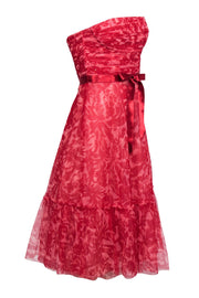 Current Boutique-BCBG Max Azria - Red & Pink Floral Print Strapless A-Line Dress w/ Sequins & Tie Sz XS