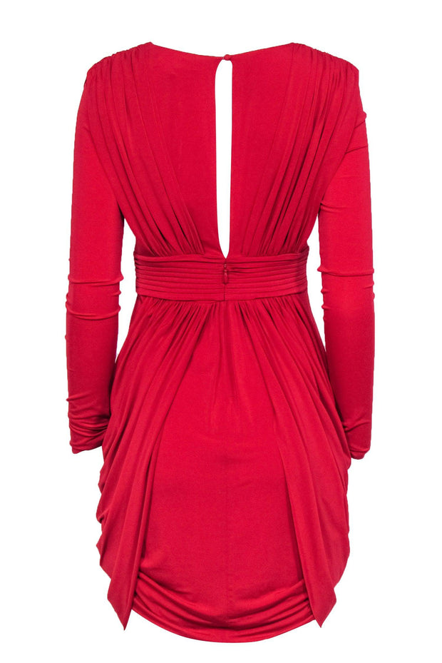 Current Boutique-BCBG Max Azria - Red Plunge Draped "Lark" Cocktail Dress w/ Ruching Sz S