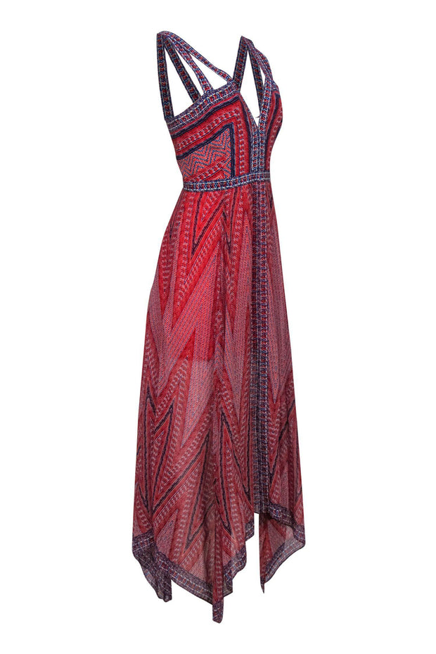 Current Boutique-BCBG Max Azria - Red, White & Blue Tribal Print Sleeveless Silk Maxi Dress Sz 8