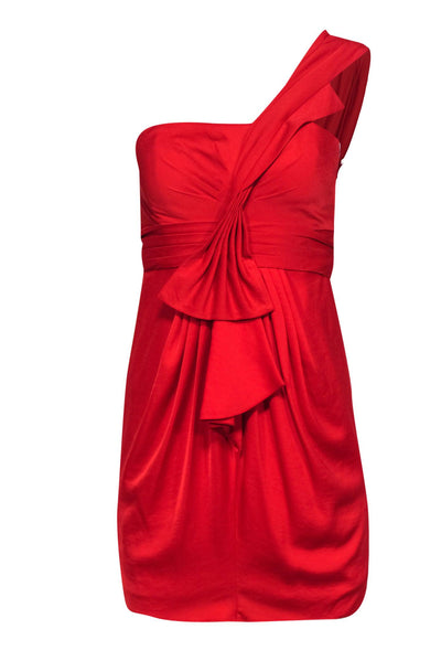 Current Boutique-BCBG Max Azria - Ruby Red One-Shoulder Mini Dress w/ Bow Sz 2