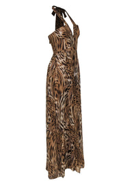 Current Boutique-BCBG Max Azria - Tan Animal Print Silk Halter Gown Sz 4