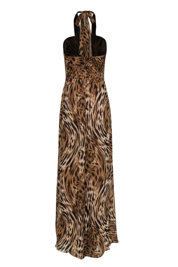 Current Boutique-BCBG Max Azria - Tan Animal Print Silk Halter Gown Sz 4