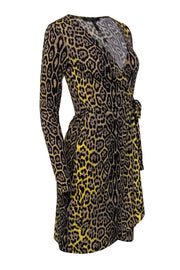 Current Boutique-BCBG Max Azria - Tan, Black & Yellow Leopard Print Long Sleeve Wrap Dress Sz XS