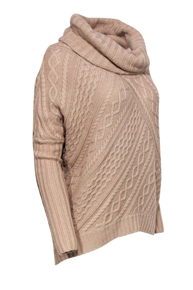 Current Boutique-BCBG Max Azria - Tan Oversized Cable Knit Cowl Neck "Linden" Sweater Sz XXS