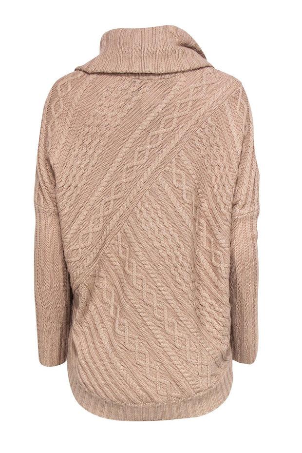 Current Boutique-BCBG Max Azria - Tan Oversized Cable Knit Cowl Neck "Linden" Sweater Sz XXS