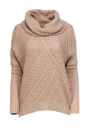 Current Boutique-BCBG Max Azria - Tan Oversized Cable Knit Cowl Neck "Linden" Sweater Sz XXS