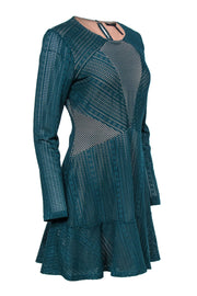 Current Boutique-BCBG Max Azria - Teal Mesh "Daina" Long Sleeve Dress Sz M