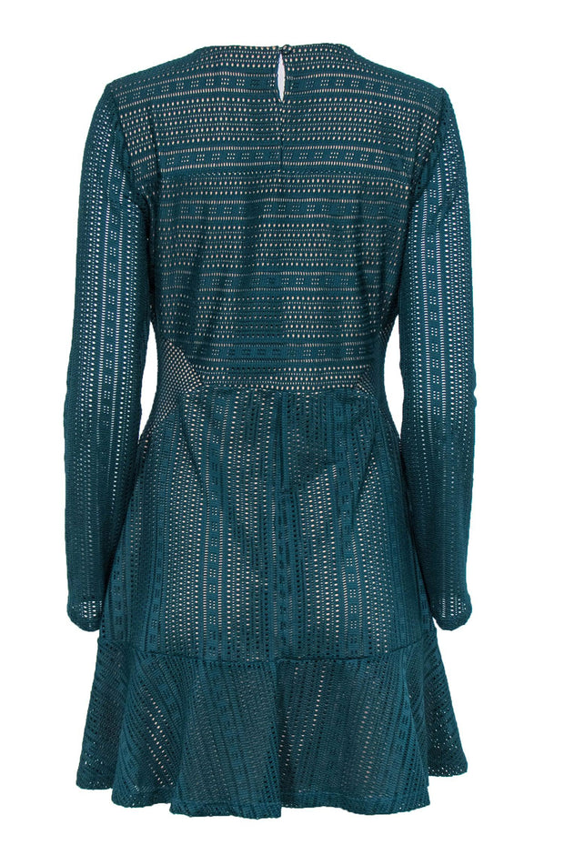 Current Boutique-BCBG Max Azria - Teal Mesh "Daina" Long Sleeve Dress Sz M