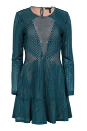 Current Boutique-BCBG Max Azria - Teal Mesh "Daina" Long Sleeve Dress Sz M