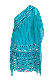 Current Boutique-BCBG Max Azria - Teal One-Shoulder Silk Printed Shift Dress Sz XS