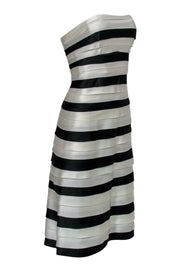 Current Boutique-BCBG Max Azria - White & Black Striped Tiered Strapless A-Line Dress Sz 0