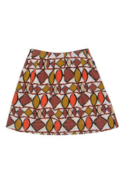 Current Boutique-BCBG Max Azria - White, Brown & Orange Printed A-Line Skirt Sz 4