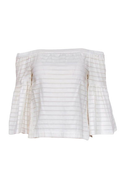 Current Boutique-BCBG Max Azria - White Cotton Striped Textured Blouse Sz XXS