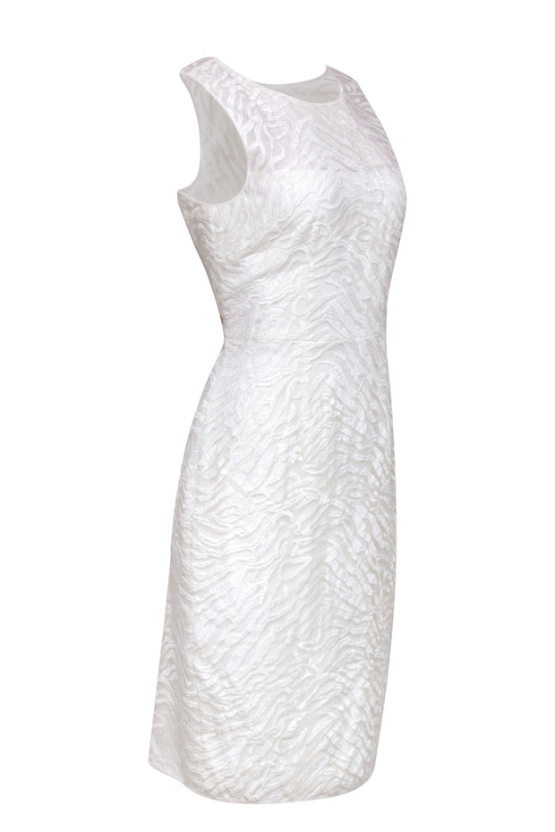 Current Boutique-BCBG Max Azria - White Embroidered Zebra Print Mesh Sleeveless Dress Sz 10