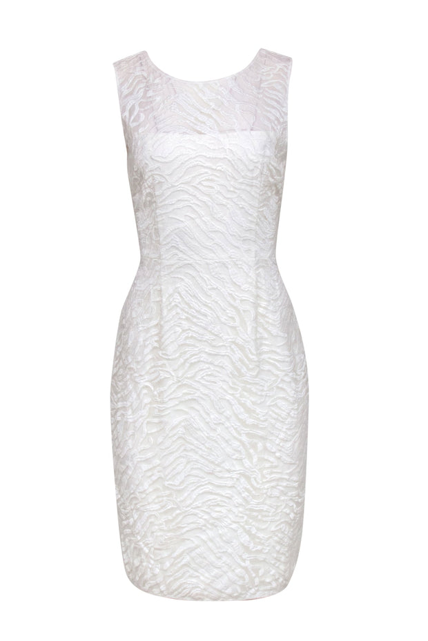 Current Boutique-BCBG Max Azria - White Embroidered Zebra Print Mesh Sleeveless Dress Sz 10