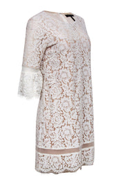 Current Boutique-BCBG Max Azria - White Lace Cropped Sleeve Shift Dress Sz S