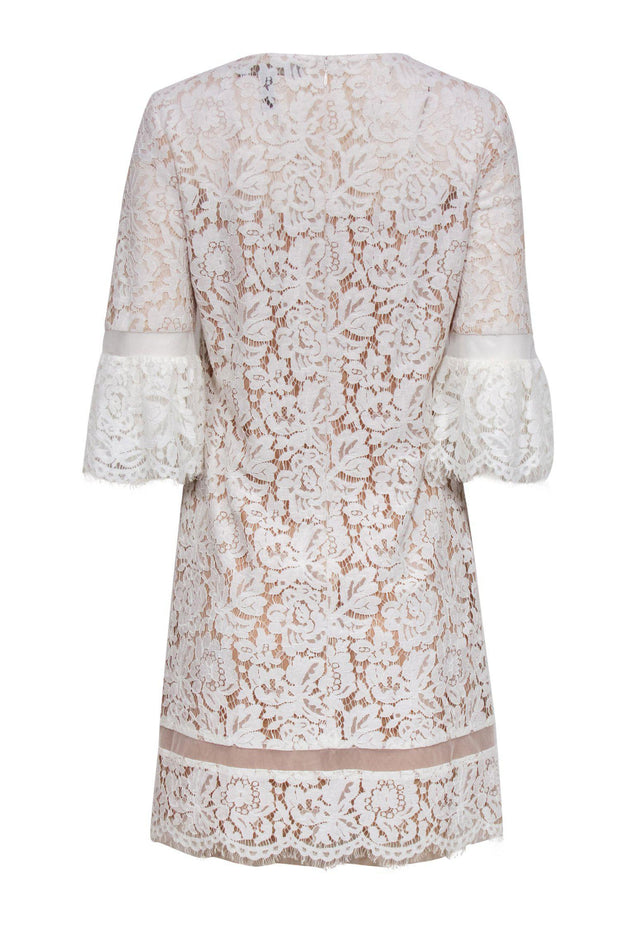 Current Boutique-BCBG Max Azria - White Lace Cropped Sleeve Shift Dress Sz S