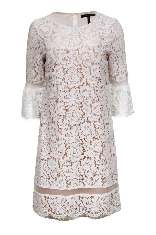 Current Boutique-BCBG Max Azria - White Lace Cropped Sleeve Shift Dress Sz S