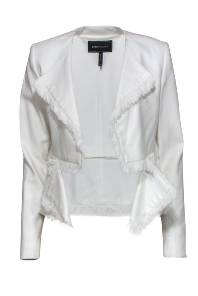 Current Boutique-BCBG Max Azria - White Open Front Jacket w/ Fringe Trim Sz XXS