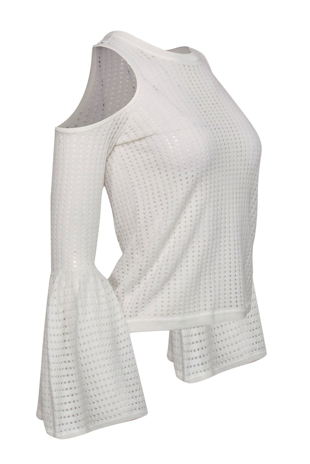 Current Boutique-BCBG Max Azria - White Open Knit Bell Sleeve Cold Shoulder "Lucia" Top Sz XS