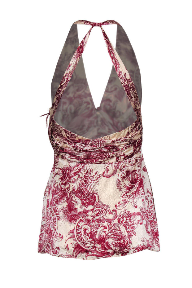 Current Boutique-BCBG Max Azria - Wine & Cream Scrolled Printed Satin Halter Top Sz S