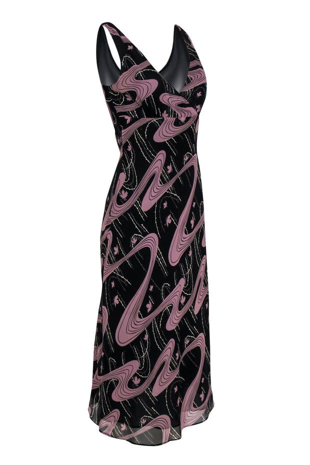 Current Boutique-BCBG Paris - Mauve & Black Printed Plunge Maxi Dress Sz 8