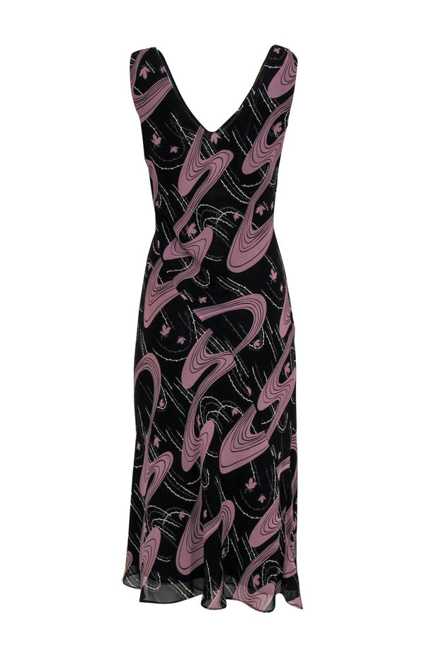 Current Boutique-BCBG Paris - Mauve & Black Printed Plunge Maxi Dress Sz 8