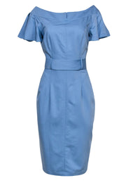 Current Boutique-BGL - Sky Blue Ruffled Sleeve Sheath Dress w/ Belt Sz 8