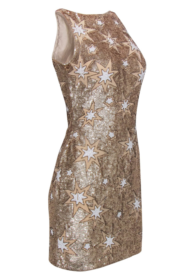 Current Boutique-BHLDN by Anthropologie - Champagne & White Sequin Star Sheath Dress Sz 2