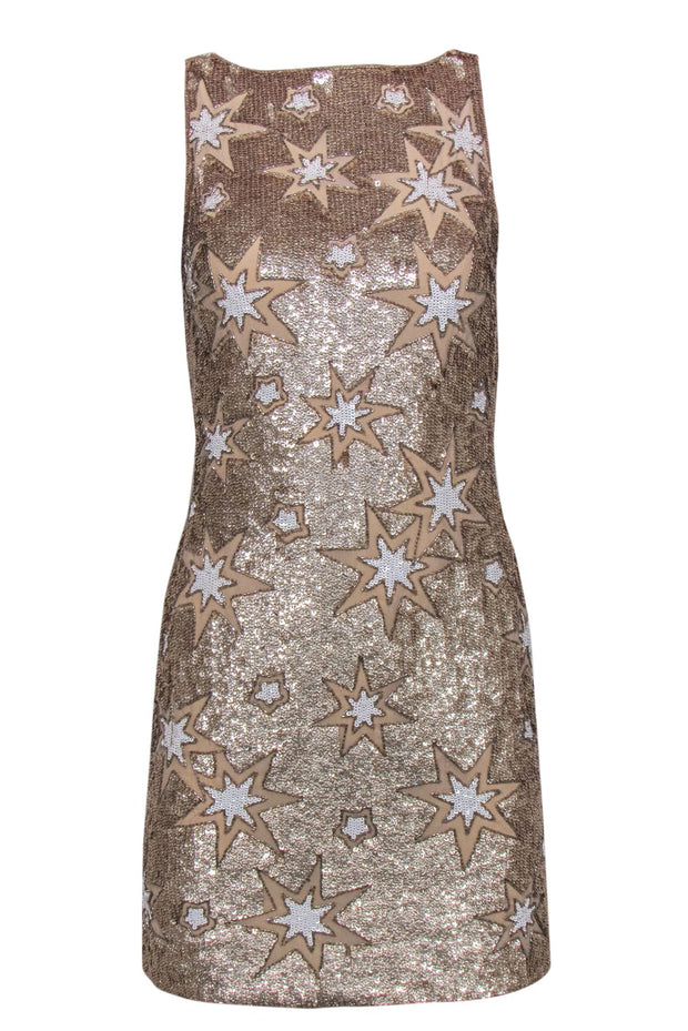 Current Boutique-BHLDN by Anthropologie - Champagne & White Sequin Star Sheath Dress Sz 2