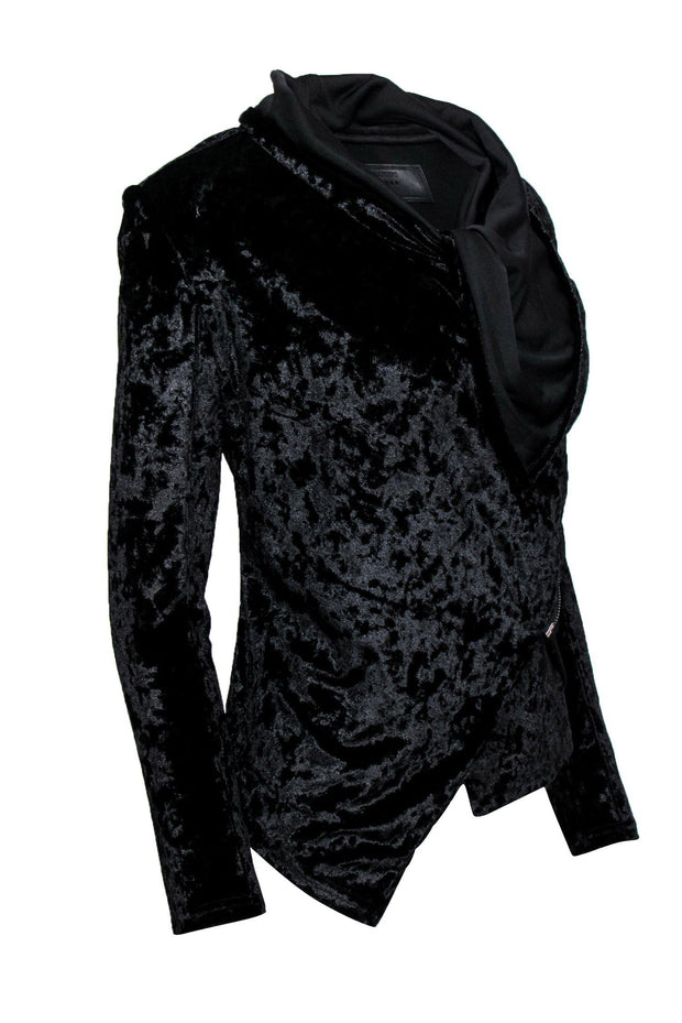 Current Boutique-BLANKNYC - Black Velvet Cowl Draped Zip-Up Jacket Sz XS