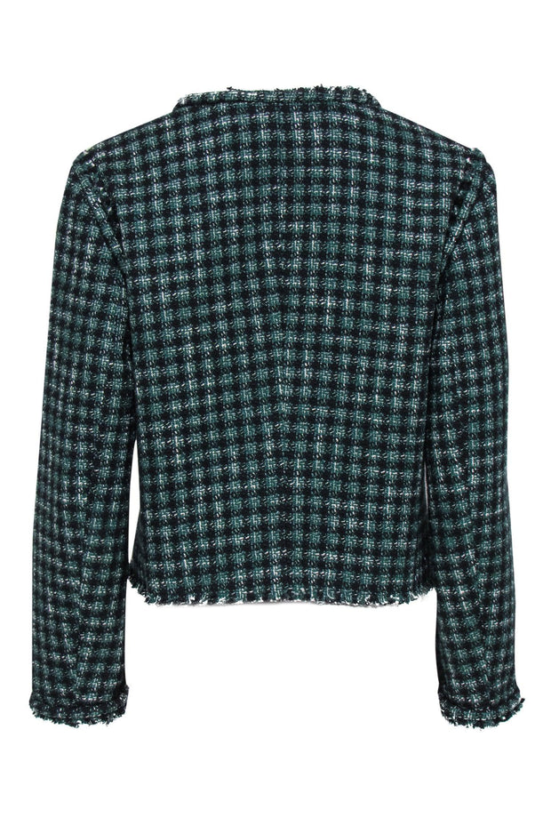 Current Boutique-BOSS Hugo Boss - Black & Green Cotton Blend Cropped Plaid Tweed Jacket Sz 10