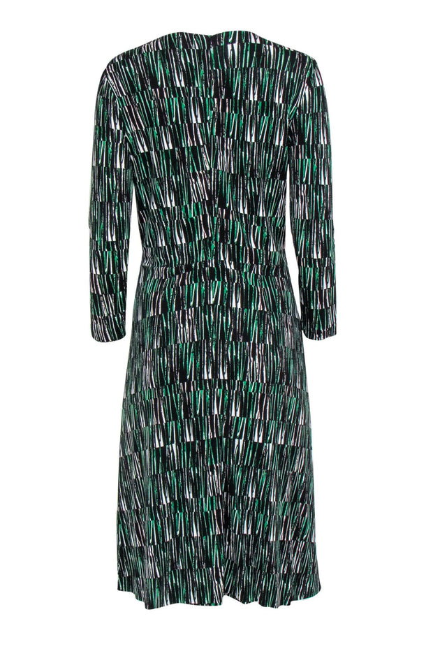 Current Boutique-BOSS Hugo Boss - Black, White & Emerald Surplice Neckline Dress Sz M