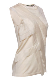 Current Boutique-BOSS Hugo Boss - Cream Sleeveless Silk Blend Sweater w/ Organza Trim Sz S